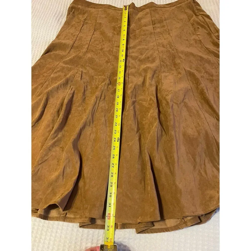 Dress Barn Western Wear Faux Suede Light Brown Midi Flare Skirt Size 24w - Picture 6 of 12